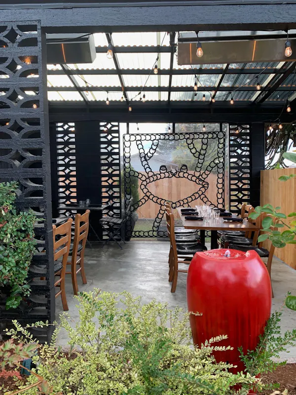 furniture, outdoor table, outdoor furniture, chair, shade, flowerpot