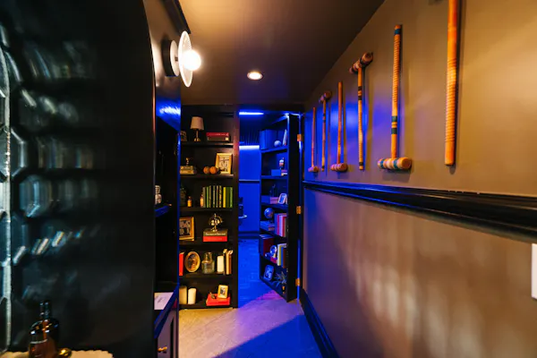 lighting, ceiling, light fixture, shelving, shelf