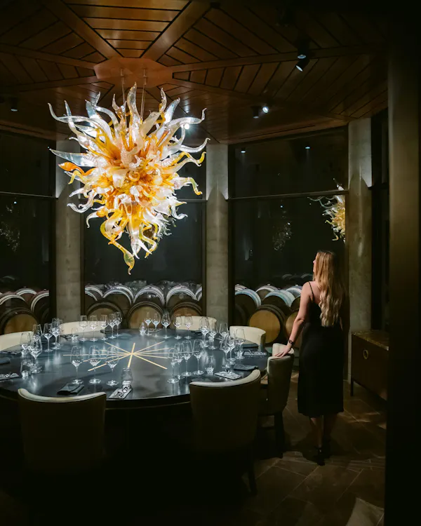 chandelier, light fixture, lighting, ceiling, natural material, glass