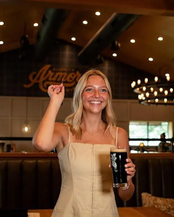 smile, facial expression, alcoholic drink, blond, barware, layered hair