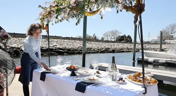 sky, water, table, furniture, tableware, plant