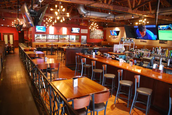 restaurant, furniture, bar, chair, tavern, ceiling