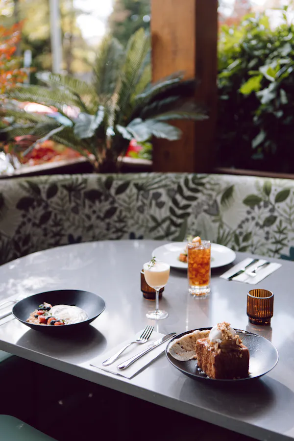 food, tableware, table, dishware, furniture, plant