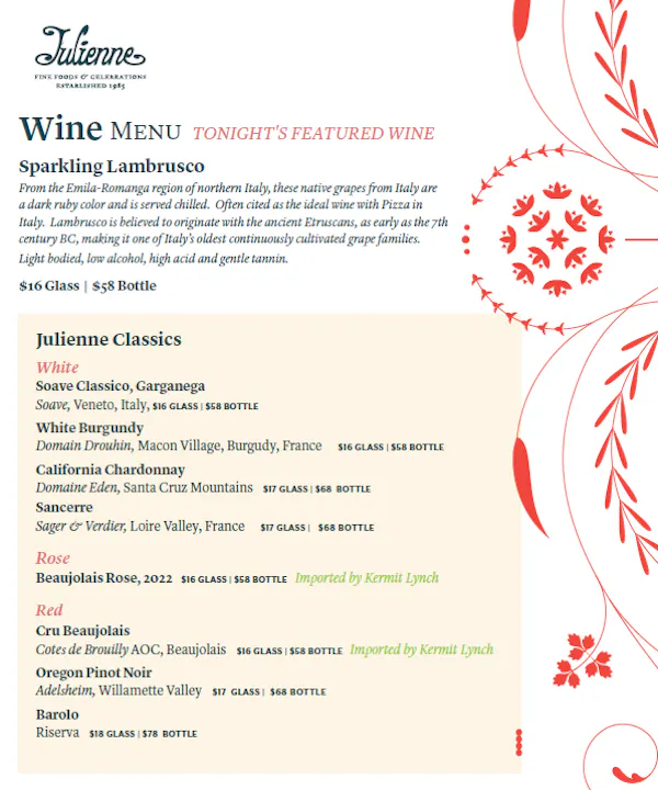 red, restaurant menu