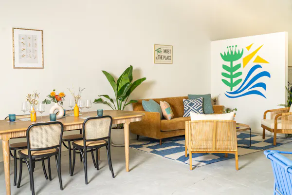 table, furniture, plant, chair, building, houseplant