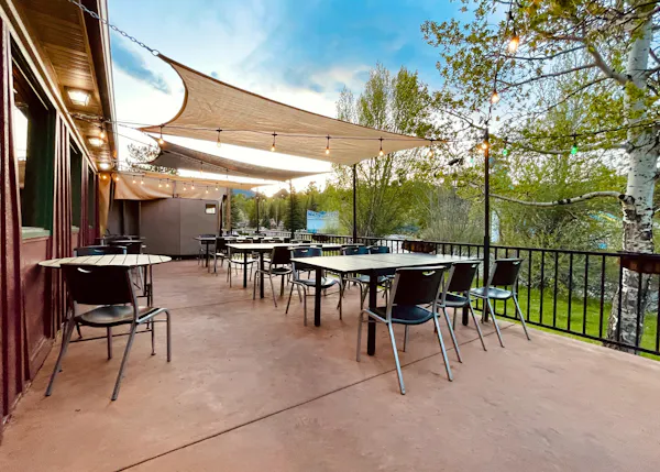 table, sky, furniture, plant, building, cloud