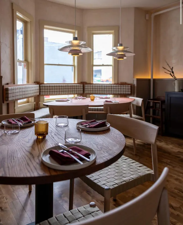 table, tableware, furniture, window, chair, wood