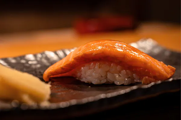 food, ingredient, sushi, cooked rice, recipe, salmon