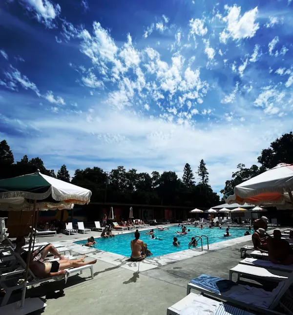swimming pool, outdoor furniture, umbrella, recreation, leisure, furniture