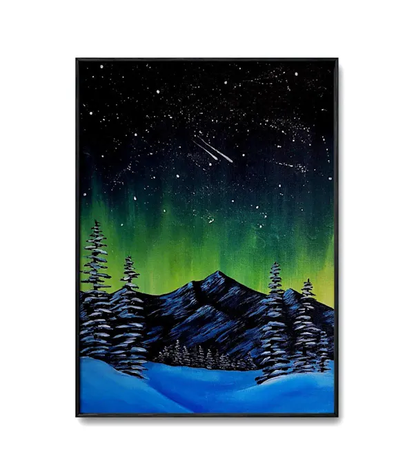 aurora, astronomical object, star, paint, art paint, night