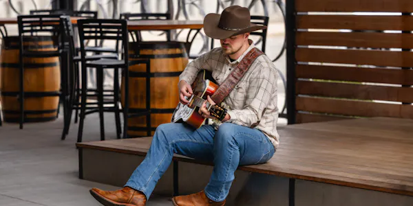hat, chordophone, musical instrument, guitar, string instrument, guitarist
