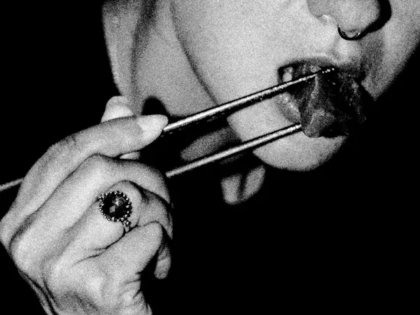 lips, finger, tooth, black, monochrome photography, nail