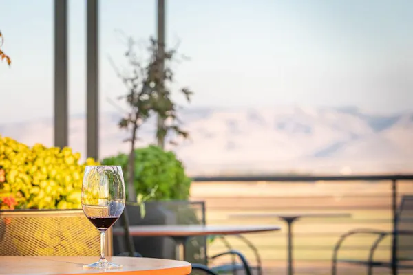 furniture, chair, restaurant, outdoor table, glass, outdoor furniture