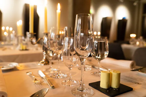 tableware, stemware, drinkware, candle, table, wine glass