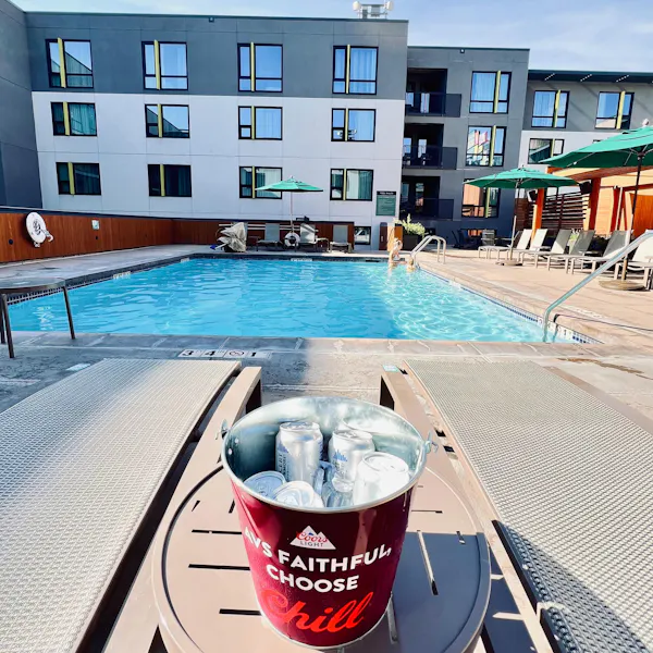 outdoor furniture, swimming pool, hotel, umbrella