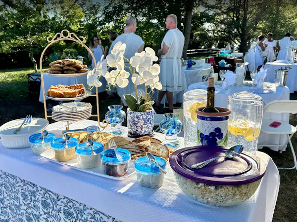 tablecloth, tableware, event, food, table, serveware