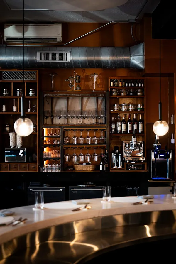 lighting, light fixture, bar, glass, bar stool, shelf
