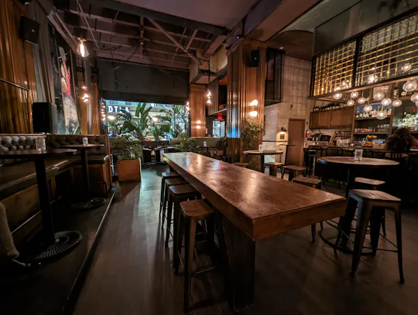 table, furniture, drinking establishment, wood, building, flooring