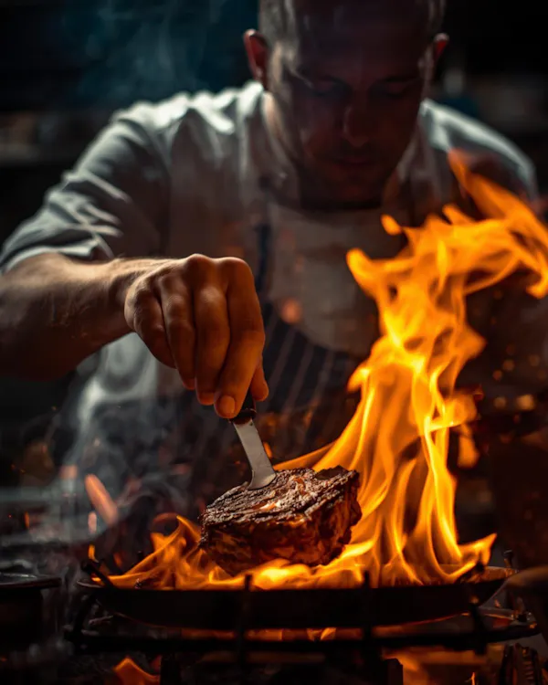 flame, fire, heat, cooking, food, meat