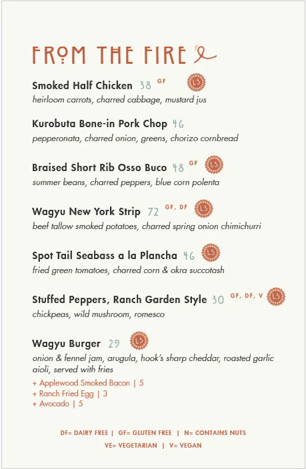 restaurant menu, screenshot