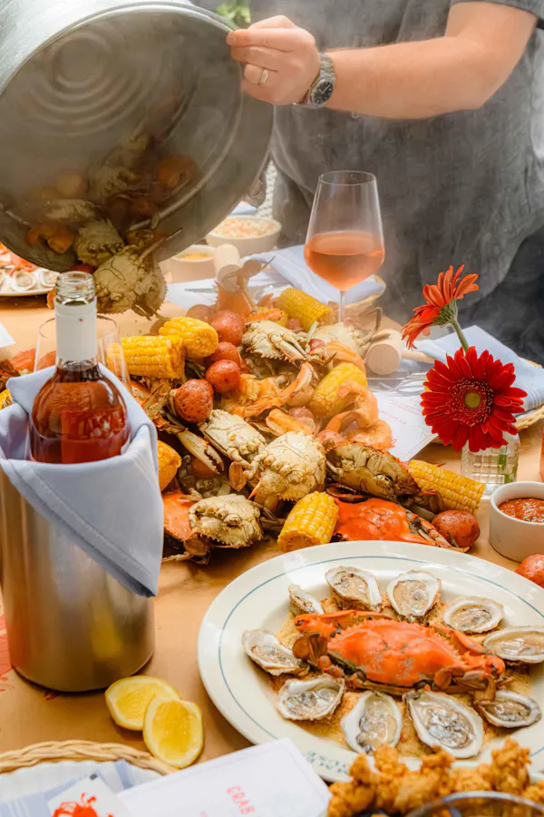 food, tableware, ingredient, seafood, seafood boil, serveware