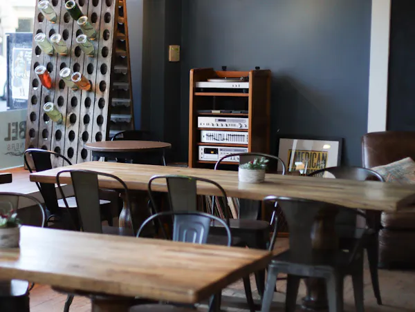 furniture, lighting, chair, light fixture, shelving, restaurant