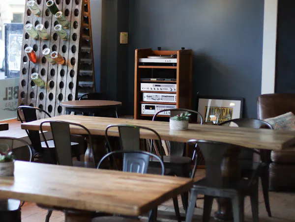 furniture, lighting, chair, light fixture, shelving, restaurant