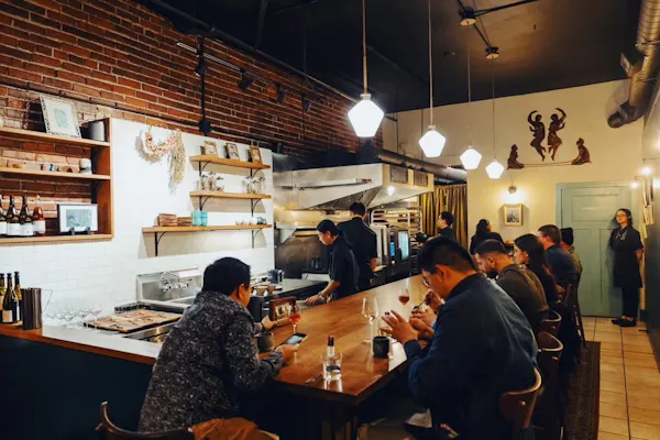 restaurant, customer, countertop, ceiling, light fixture, cooking