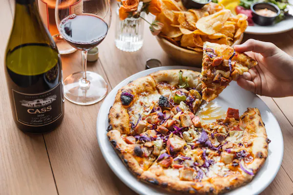food, pizza, tableware, ingredient, table, fast food