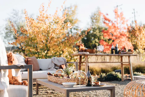 outdoor furniture, furniture, flowerpot, outdoor table, garden, natural material