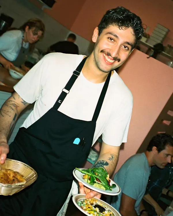 smile, facial hair, beard, apron, chef, cook
