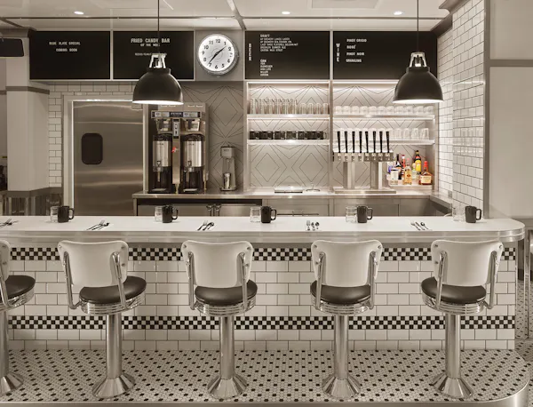 furniture, ceiling, bar stool, chair, light fixture, restaurant