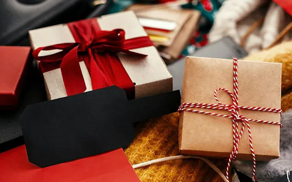 red, gift wrapping, paper product, paper, ribbon, box