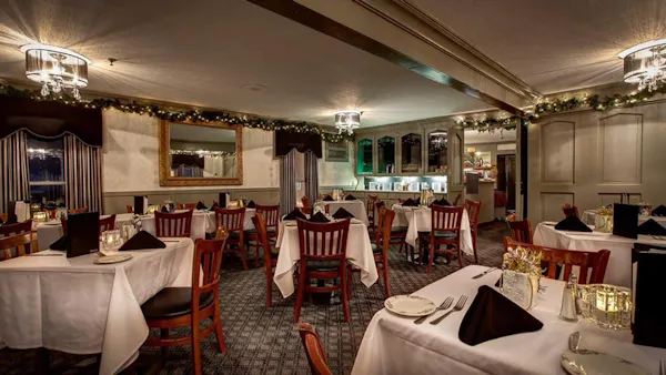 furniture, tablecloth, table, restaurant, chair, linens