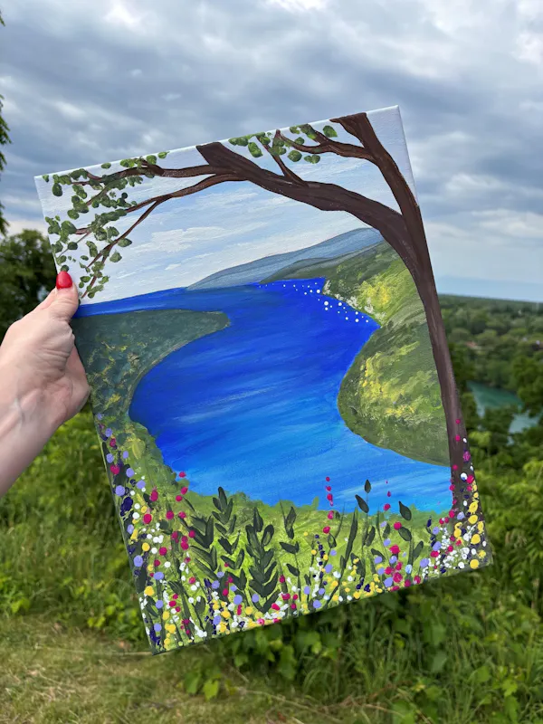blue, nature, paint, loch, wetland, watercolor painting