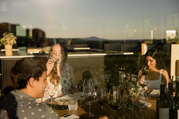 tableware, drinkware, stemware, wine glass, restaurant, conversation