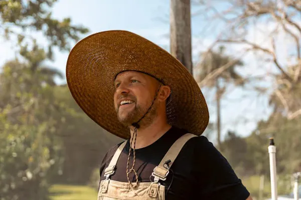 hat, facial hair, headgear, sun hat, beard, sombrero