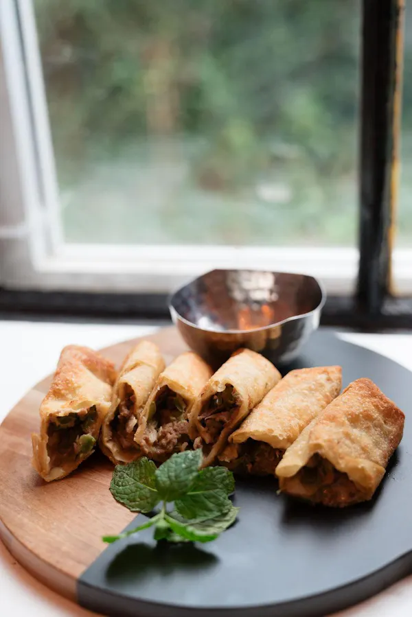 food, tableware, ingredient, egg roll, spring roll, finger food