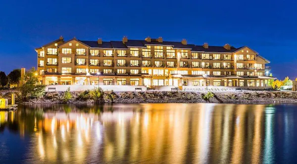 reflection, apartment, lake, dusk, hotel, resort