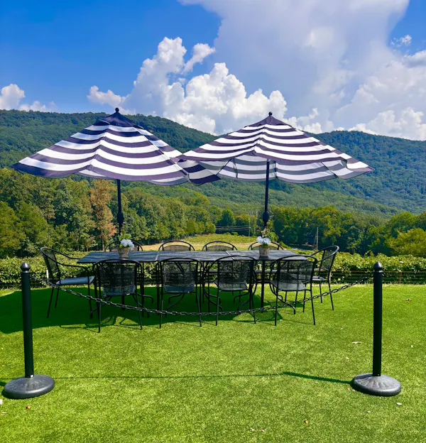 furniture, outdoor furniture, outdoor table, table, umbrella, chair