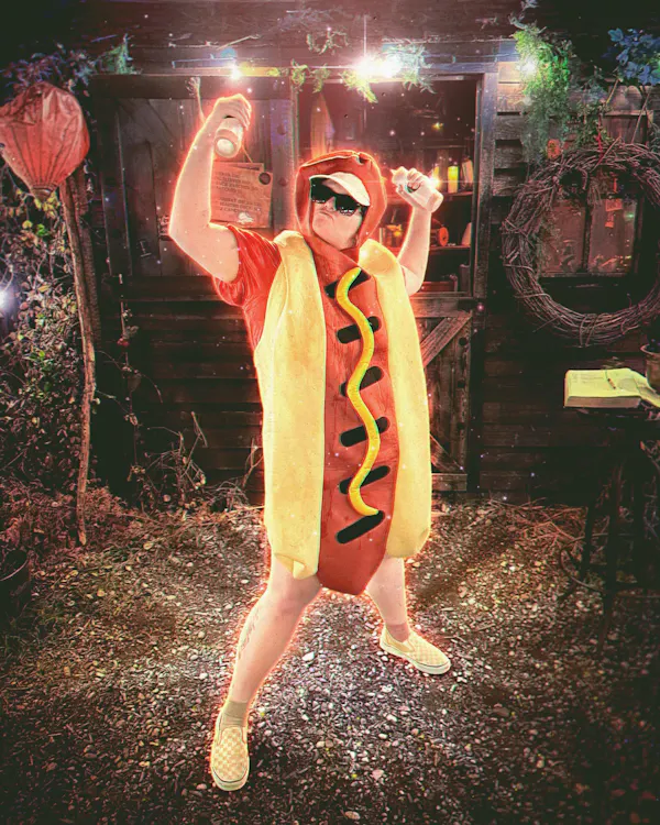 goggles, sausage, sunglasses, costume