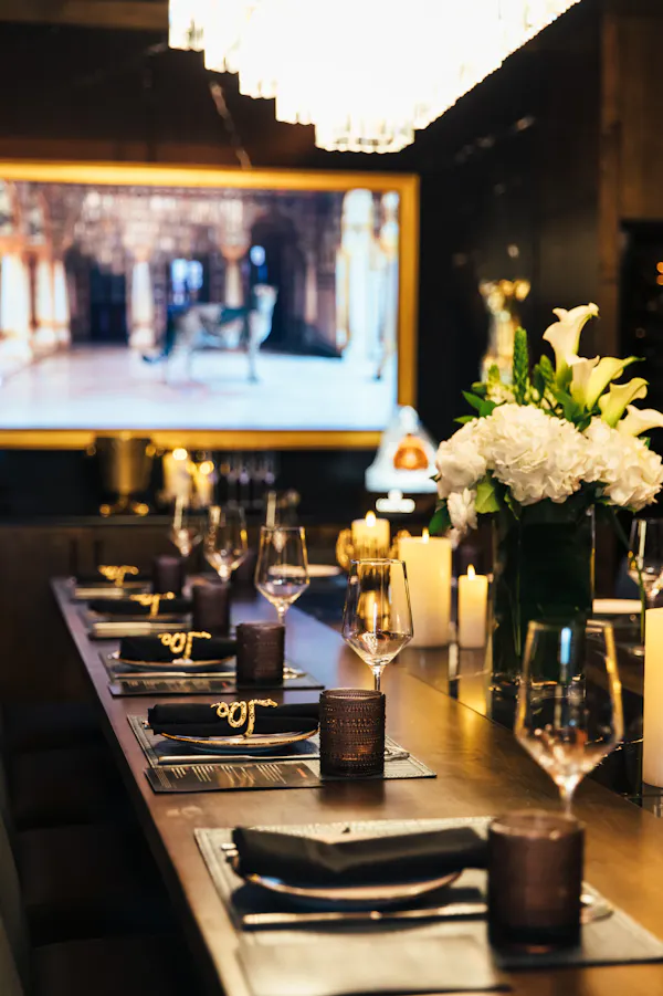 furniture, lighting, table, restaurant, light fixture, chandelier