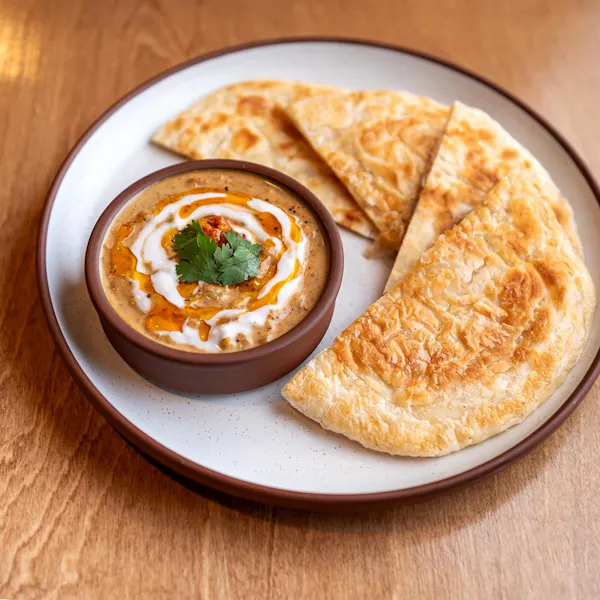 food, tableware, ingredient, bowl, chutney, roti canai