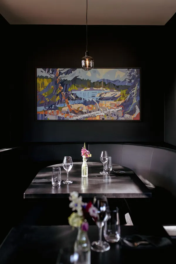 furniture, table, tableware, lighting, restaurant, drinkware