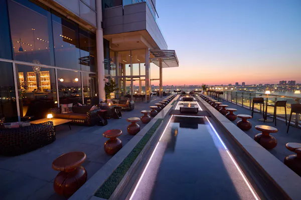 metropolitan area, metropolis, commercial building, condominium, resort, night
