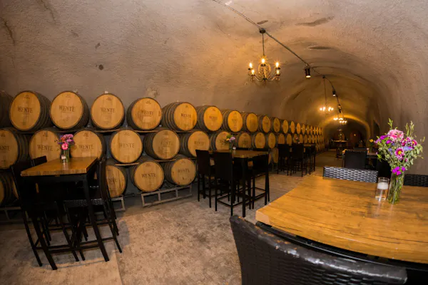 barrel, furniture, winery, wine cellar, restaurant, light fixture