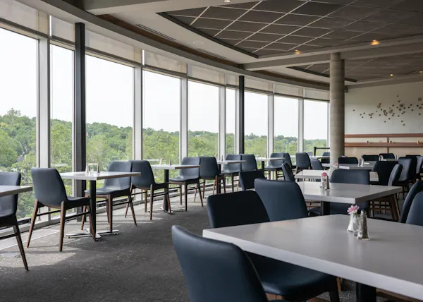 furniture, chair, restaurant, glass, cafeteria, design