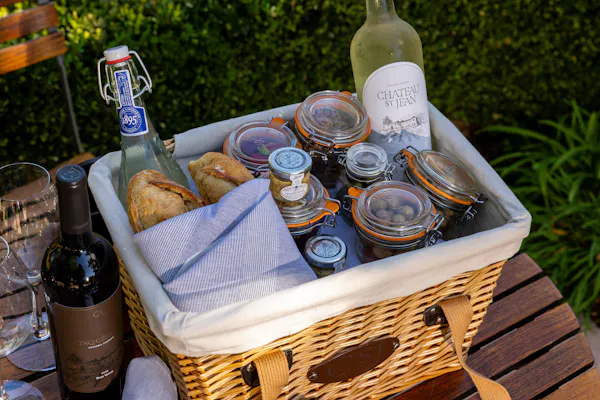 bottle, alcoholic drink, food, basket, drinkware, liquor