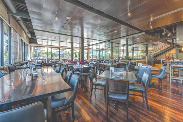 furniture, restaurant, chair, ceiling, cafeteria, glass