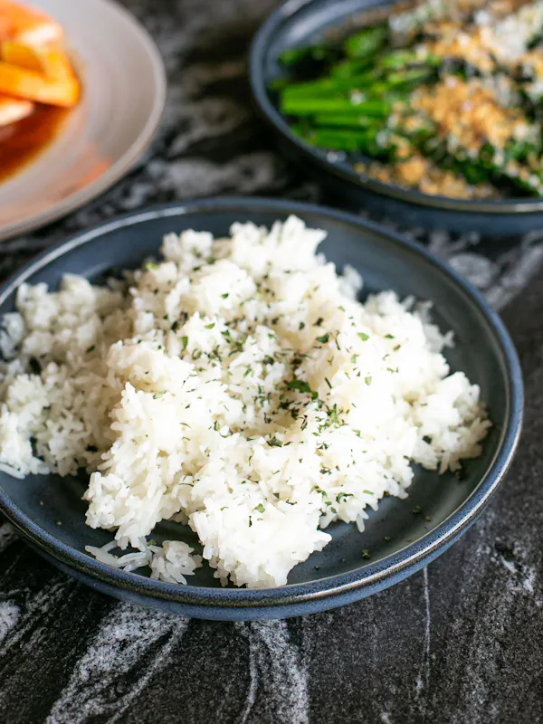 food, white rice, tableware, ingredient, cooked rice, rice
